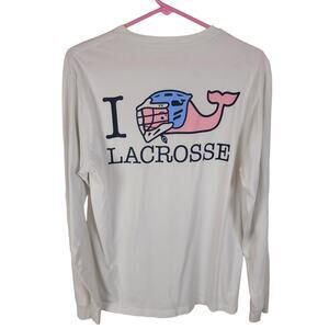 Vineyard Vines Mens Lacrosse Whale White Long Sleeved Graphic Tshirt Size Small